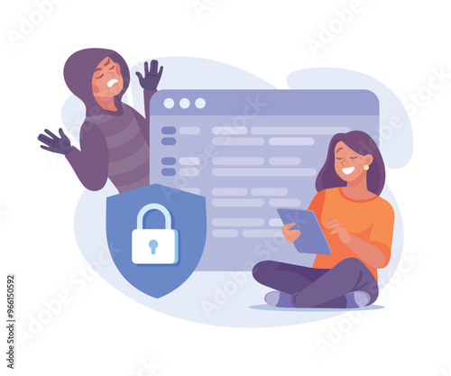 Man Criminal Commit Cyber Crime and Theft Vector Illustration
