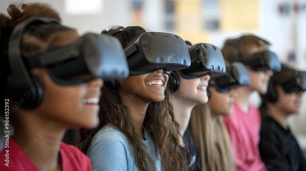 Kids Excitedly Using Virtual Reality Headsets Kids Excitedly Using Virtual Reality Headsets