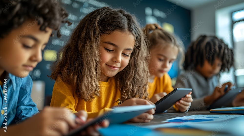 Obraz premium Children Using Tablets in Classroom