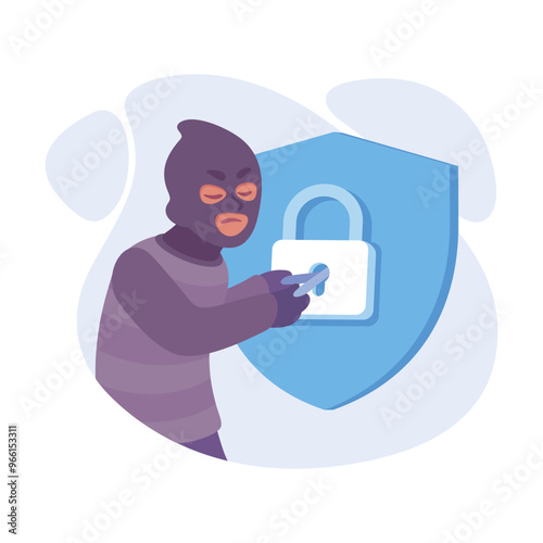 Man Criminal Commit Crime and Theft Vector Illustration