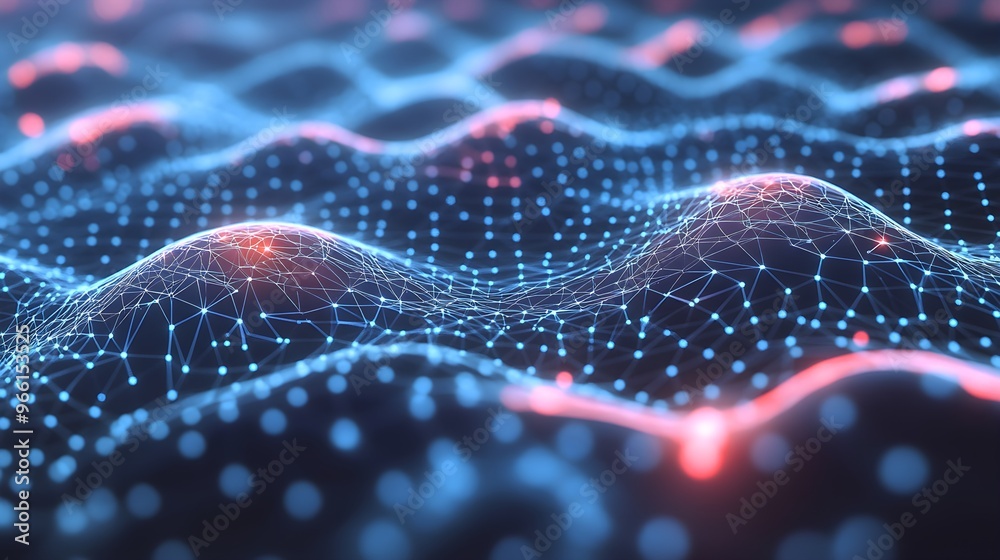 Abstract Digital Network Background Blue and Red Lights Abstract Digital Network Background Blue and Red Lights