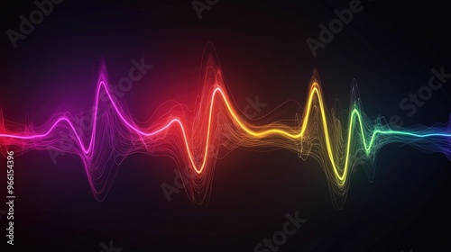 A clear, colorful ECG wave on a black background, symbolizing heart health, fitness tracking, and medical technology, with subtle glowing effects.