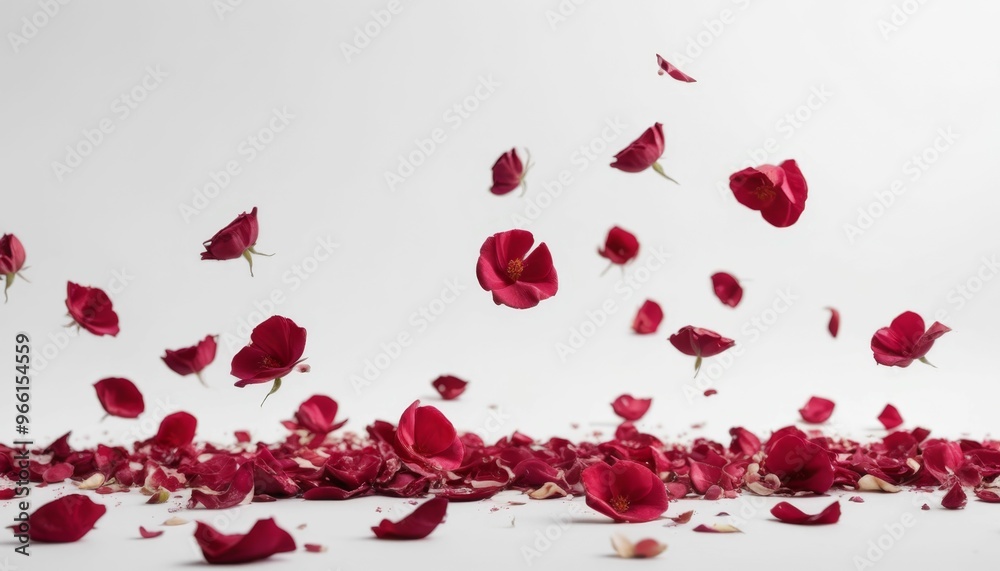 Red Rose Petals Falling on White Background Red Rose Petals Falling on White Background