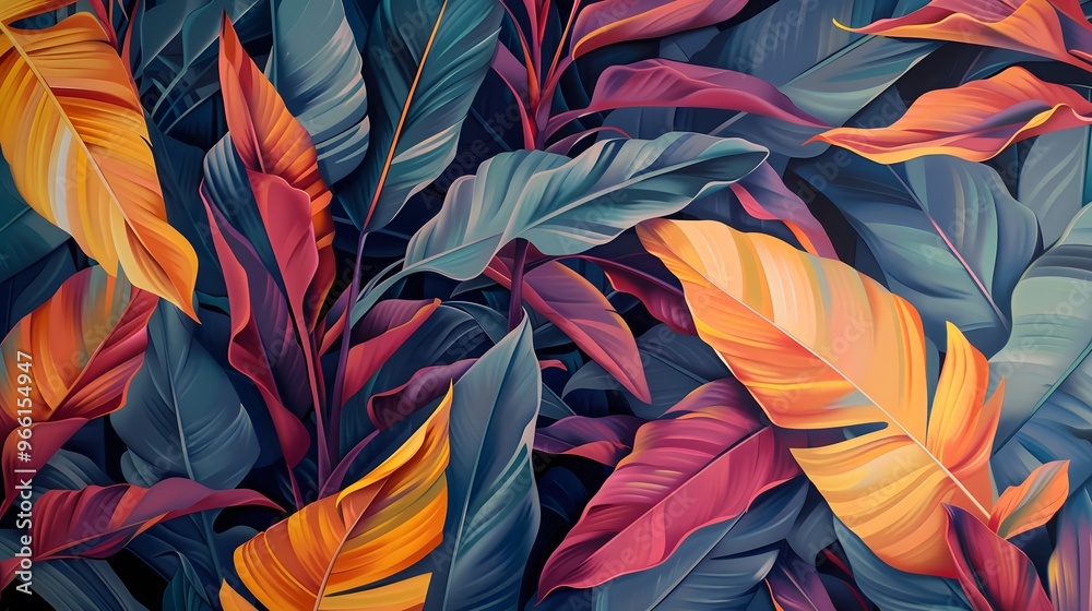 A Colorful Abstract Pattern of Tropical Leaves A Colorful Abstract Pattern of Tropical Leaves