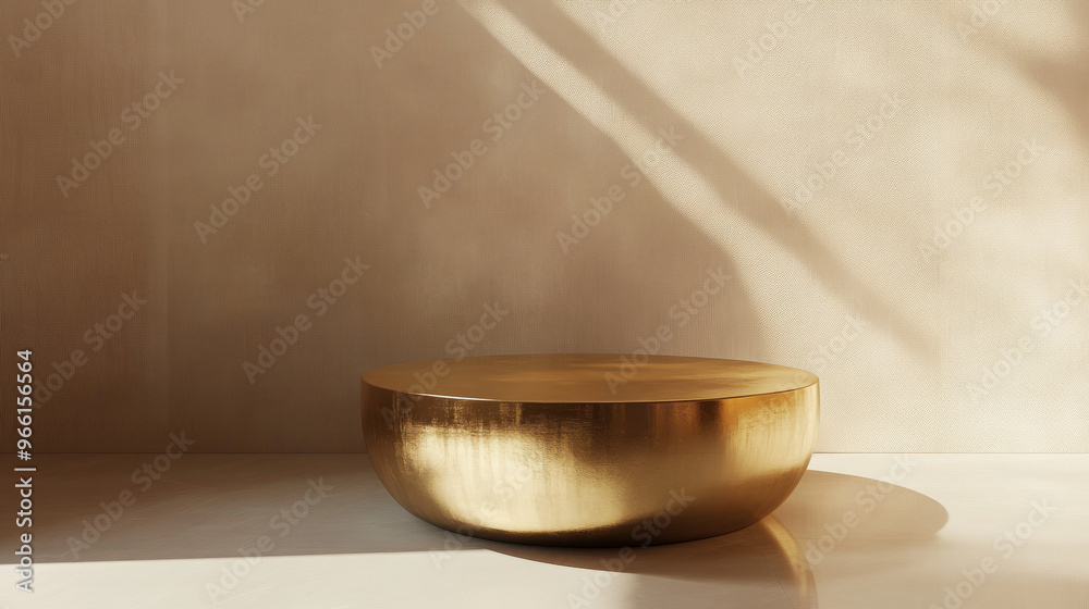 A stylish gold coffee table stands out against a plain backdrop. A stylish gold coffee table stands out against a plain backdrop.