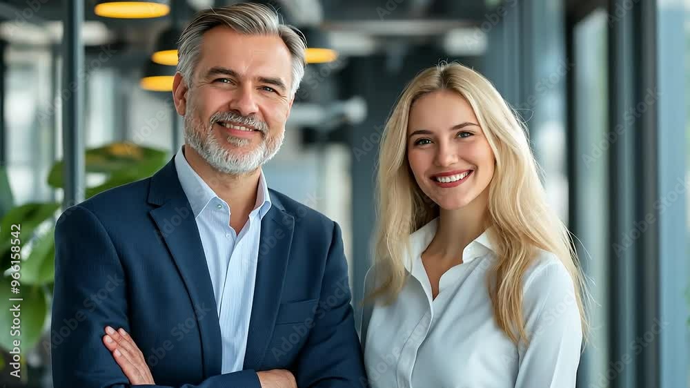 A man and a woman are posing for a picture in a room with a potted plant in the background A man and a woman are posing for a picture in a room with a potted plant in the background