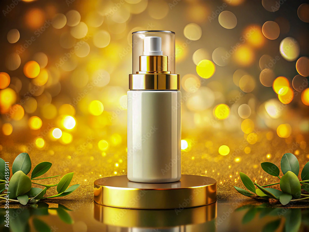 3d rendering of cosmetic blank bottle and container package, in beige and gold color 3d rendering of cosmetic blank bottle and container package, in beige and gold color