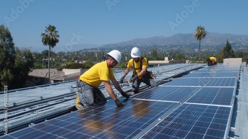 Wallpaper Mural Eco-Friendly Future: Installing Solar Panels on Rooftop for Renewable Energy Generation Torontodigital.ca