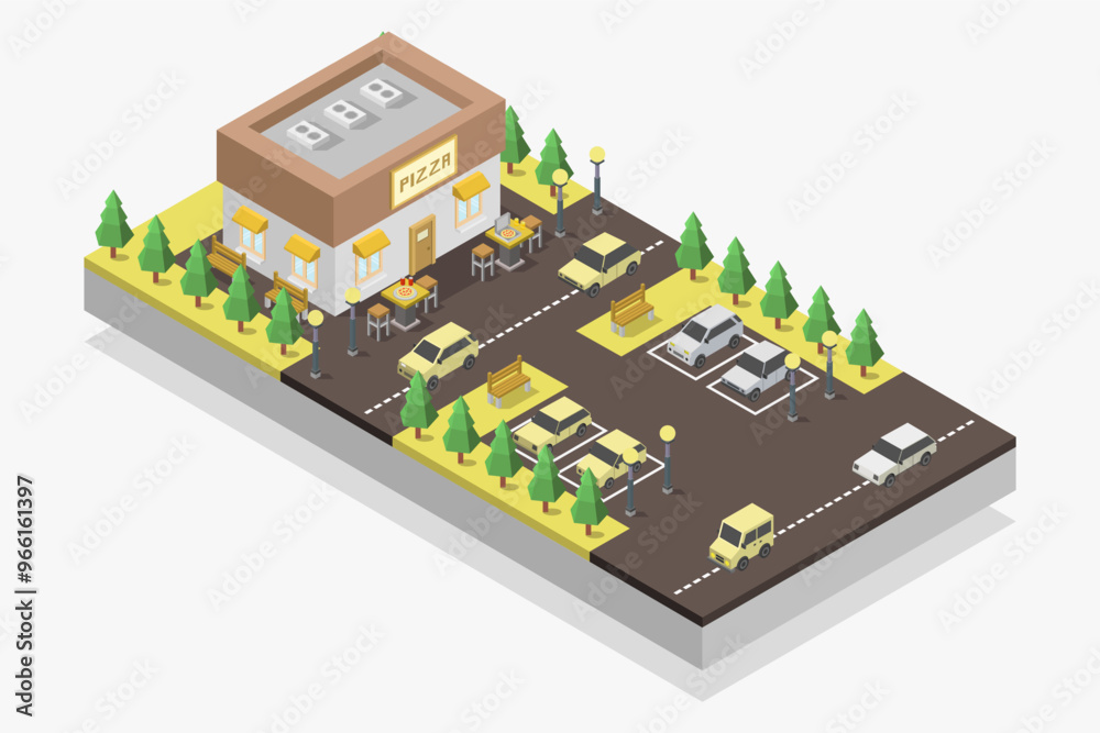 Pizzeria isometric building Pizzeria isometric building