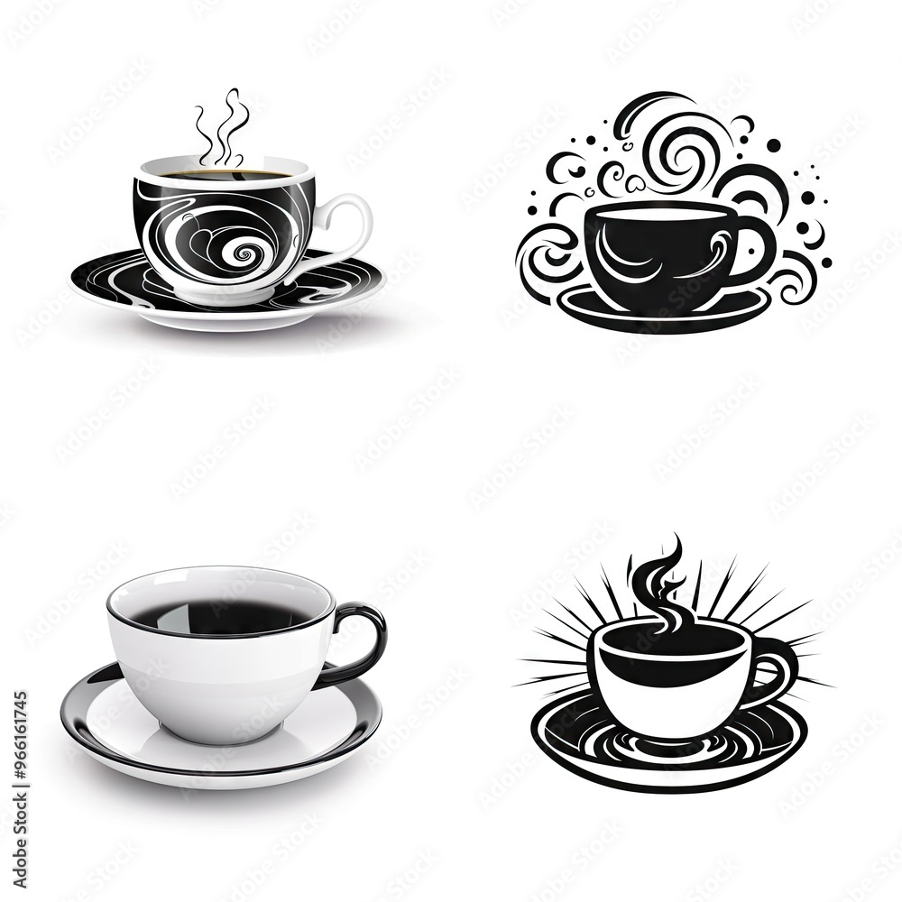 Obraz premium Coffee Cup Icon, Minimal Cafe Mug, Drink Sign, Beverage Symbol, Black Hot Coffee Cup Silhouette