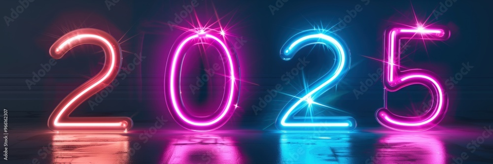 The neon lights spell out the number twenty-five The neon lights spell out the number twenty-five