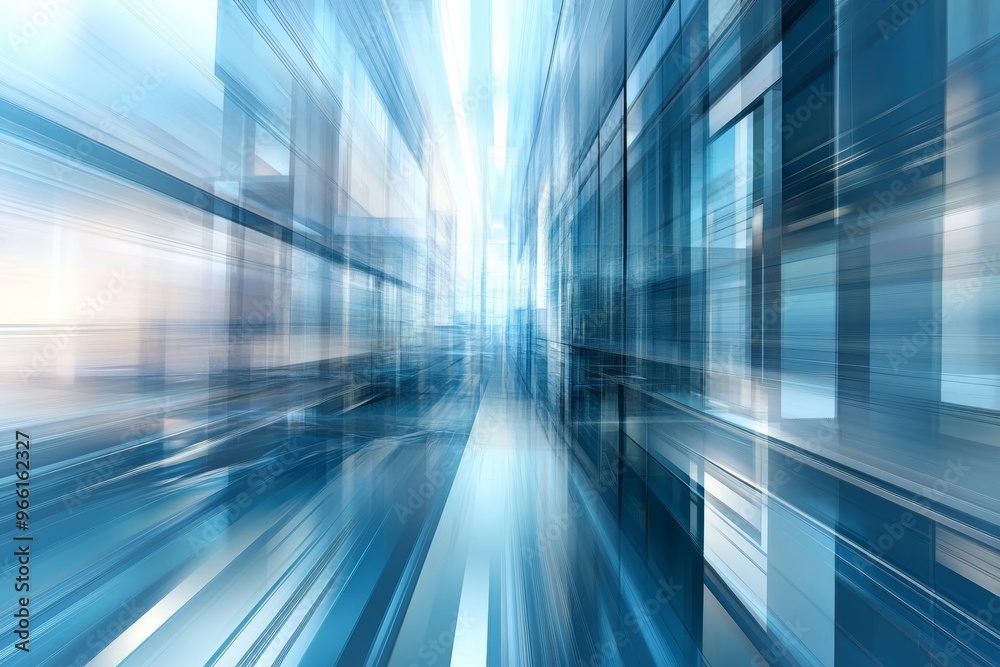 Abstract blue and white background with blurred lines and geometric shapes, creating a sense of depth and perspective. Abstract blue and white background with blurred lines and geometric shapes, creating a sense of depth and perspective.