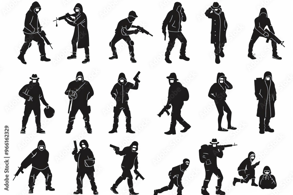 Thief icon, criminal person sign, bandit in mask, burglar silhouette, killer, gangster or robber in balaclava Thief icon, criminal person sign, bandit in mask, burglar silhouette, killer, gangster or robber in balaclava