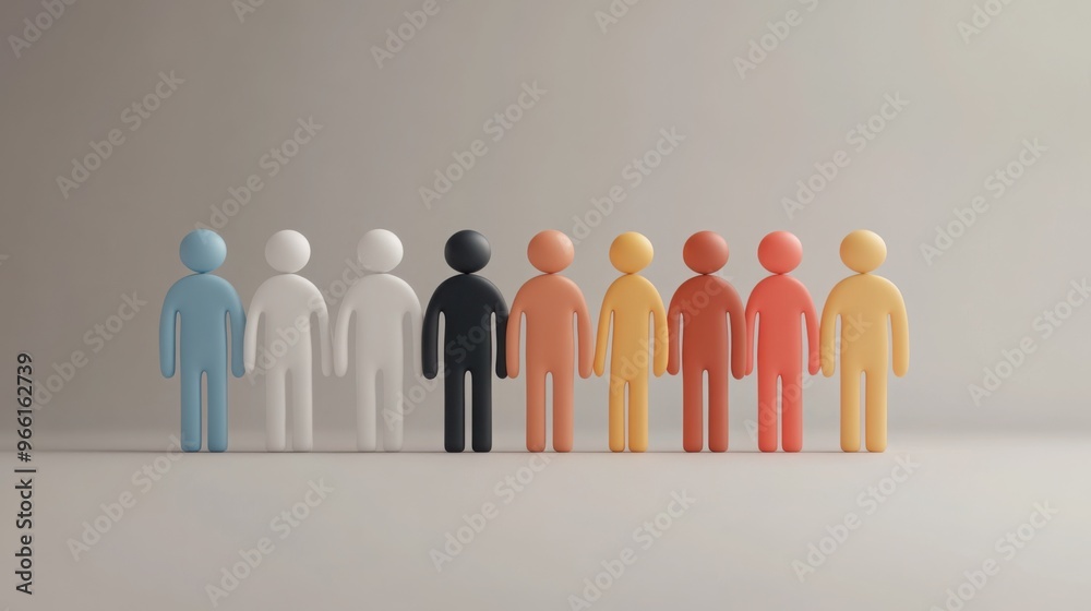Diverse group of people holding hands, unity in diversity concept, 3D illustration Diverse group of people holding hands, unity in diversity concept, 3D illustration