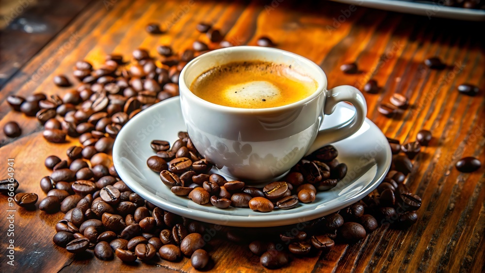 Fototapeta premium Espresso Coffee Cup With Beans On Vintage Table