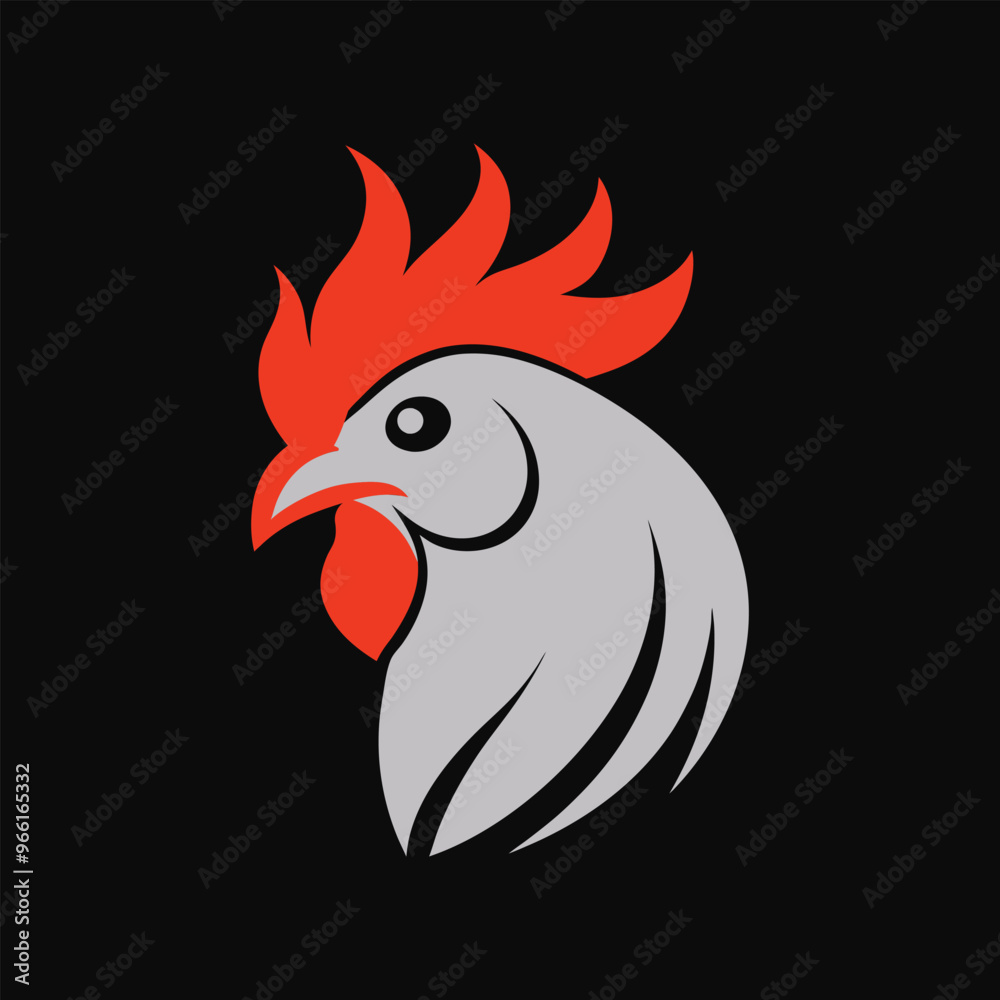 Obraz premium Minimalist vector illustration of a rooster's head with bold logo lines and a clean, modern look.