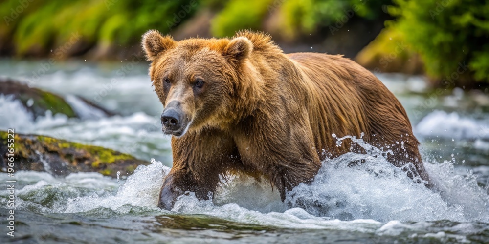 A Grizzly Bear Wades Through the Foaming Rapids, Alaska, Close-up, Wild, Water, Animal, Bear A Grizzly Bear Wades Through the Foaming Rapids, Alaska, Close-up, Wild, Water, Animal, Bear