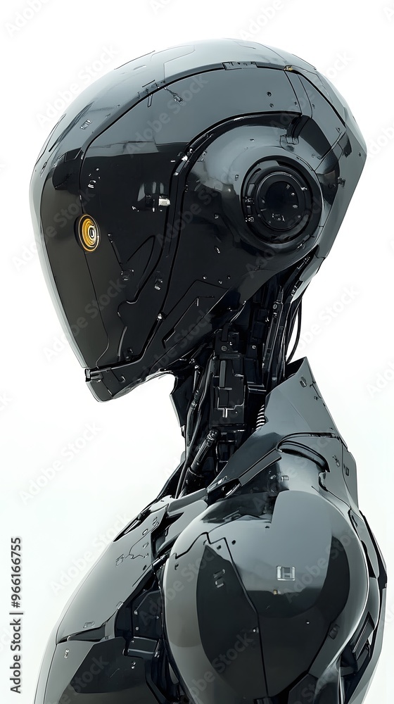 Black Robotic Head with Detailed Mechanical Design Black Robotic Head with Detailed Mechanical Design