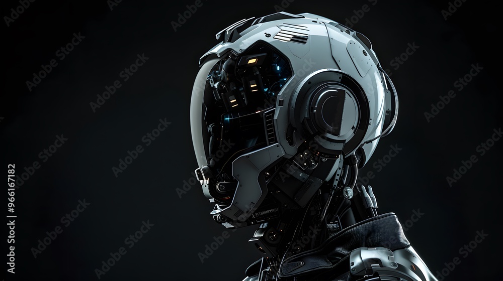 Futuristic Robot with Detailed Head and Helmet Futuristic Robot with Detailed Head and Helmet
