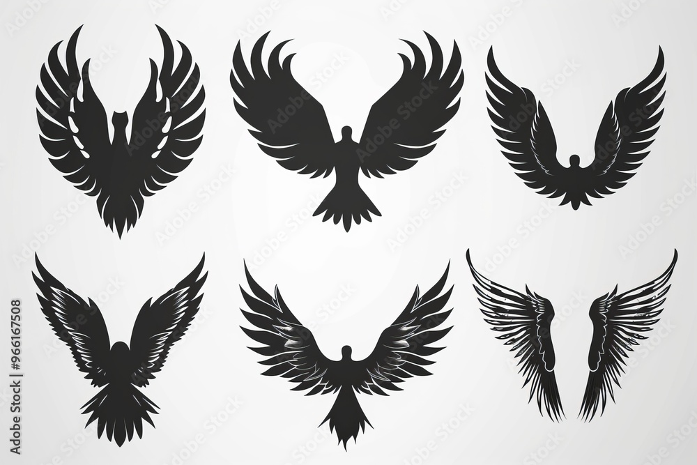 Obraz premium Wings flat icon, angel wings emblem, bird feathers minimal silhouette, pigeon sign, spirituality symbol
