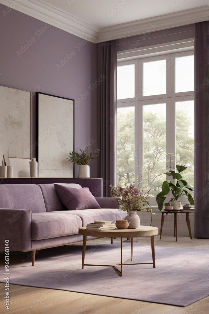 Fototapeta premium modern living room in purple color scheme