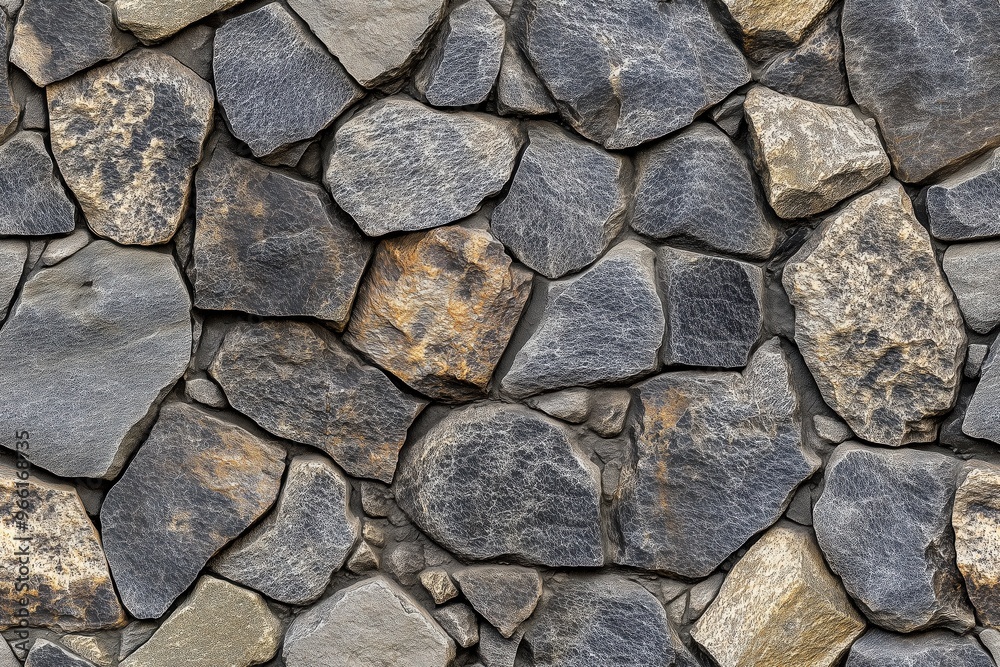 Textured stone wall made of various sizes and shapes of gray and brown stones, showcasing natural patterns and colors. Textured stone wall made of various sizes and shapes of gray and brown stones, showcasing natural patterns and colors.