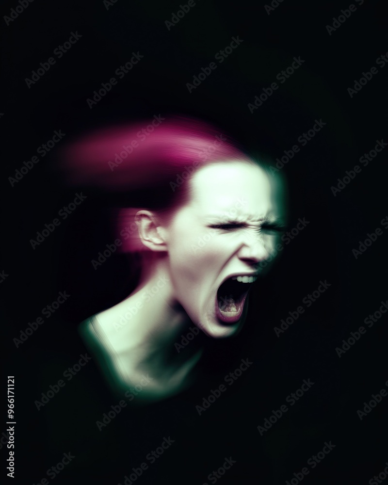Distorted image of person screaming in abstract setting Distorted image of person screaming in abstract setting