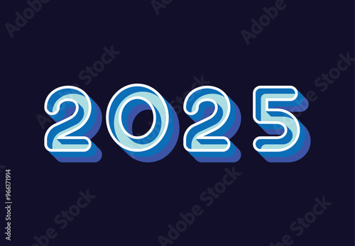 Happy New Year 2025 3D Realistic Blue Abstract Logo Symbol Vector Illustration