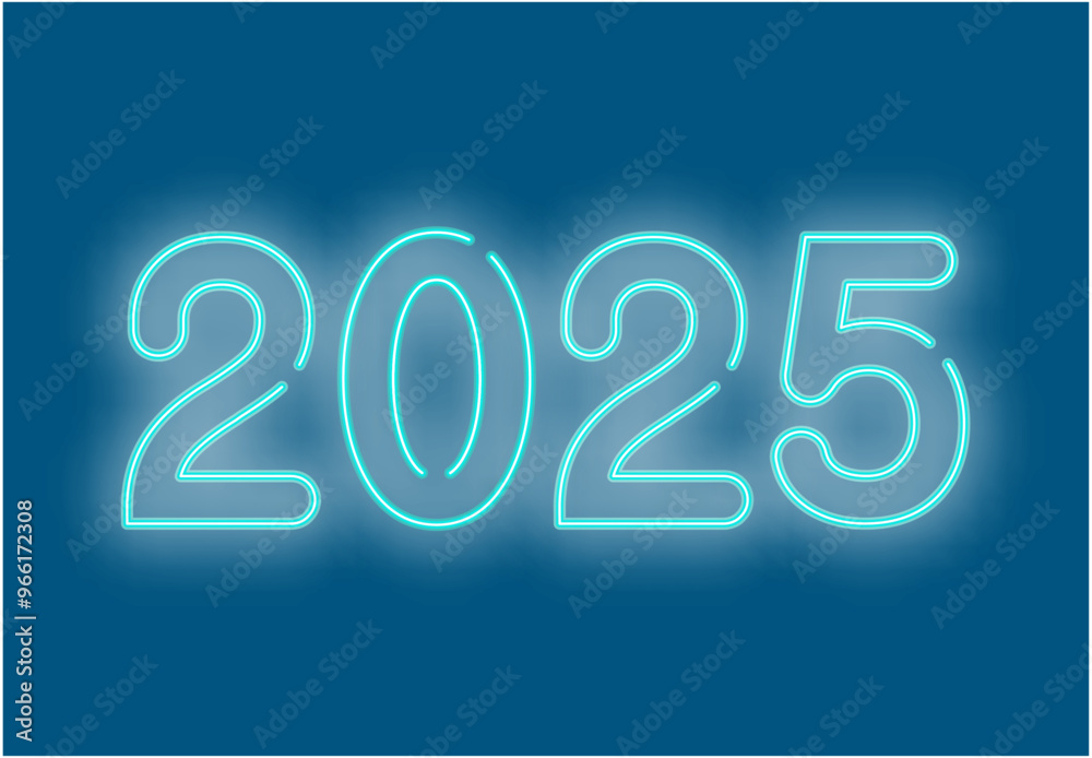 Happy New Year 2025 Abstract Neon Blue Design Logo Symbol Vector Illustration