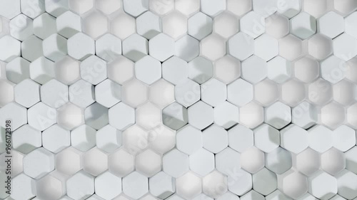 Abstract white background made of hexagons. Seamless looping animation. Dynamic background with hexagons separated by height. In a modern 3D style.