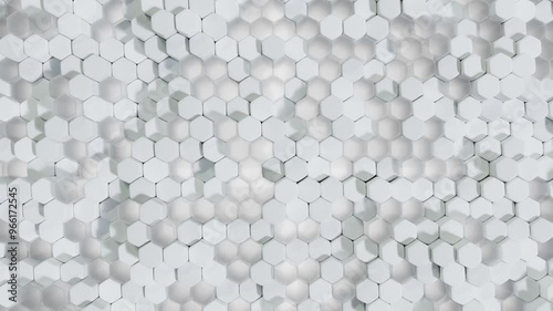 Abstract white background made of hexagons. Seamless looping animation. Dynamic background with hexagons separated by height. In a modern 3D style.