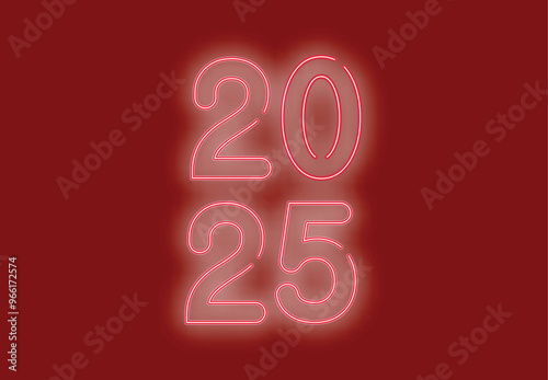 Happy New Year 2025 Abstract Neon Red Design Logo Symbol Vector Illustration