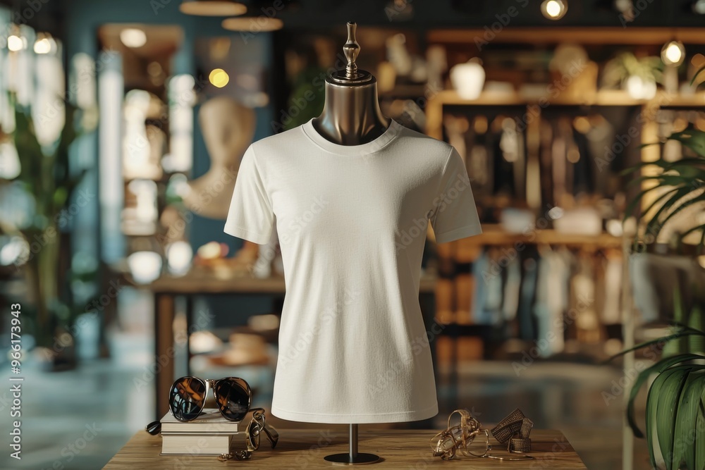 Tshirt on stylish mannequin in boutique background created with Generative AI Tshirt on stylish mannequin in boutique background created with Generative AI