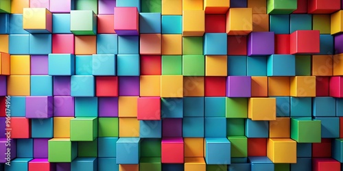 Colorful 3D Cubes Abstract Background, 3D Rendering, Cube Pattern, Color, Abstract Art
