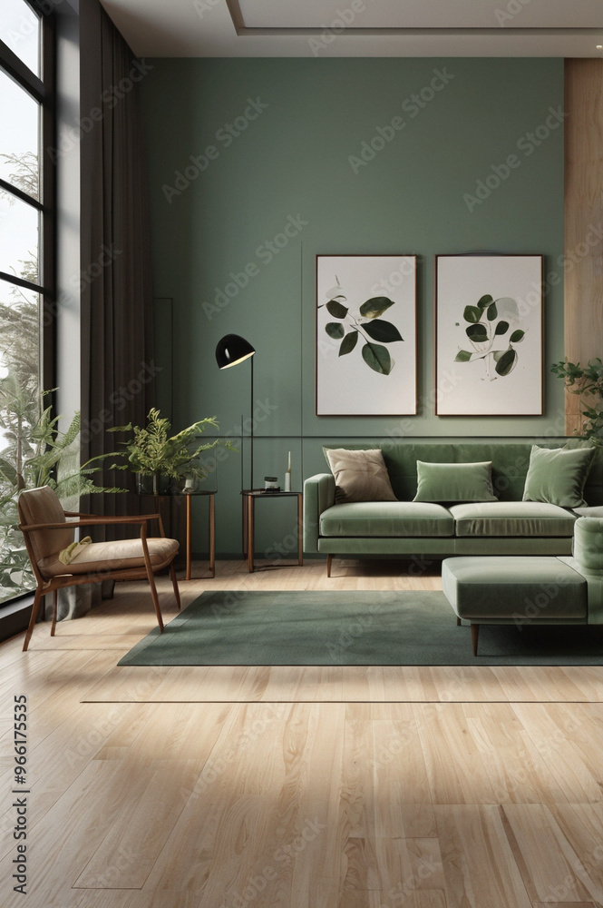 Fototapeta premium modern living room in green color scheme
