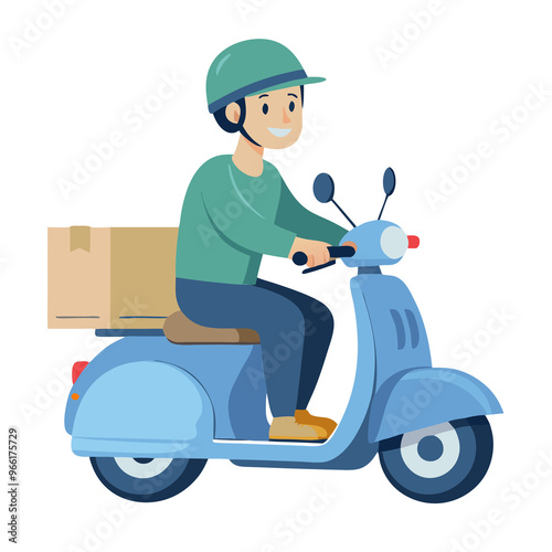 Cute scooter riding by delivery boy flat illustration