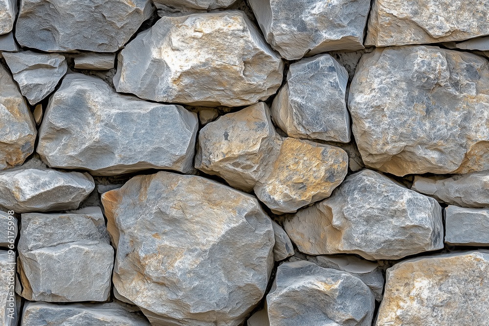 Textured stone wall made of various sizes of gray and beige stones, showcasing natural patterns and colors. Textured stone wall made of various sizes of gray and beige stones, showcasing natural patterns and colors.
