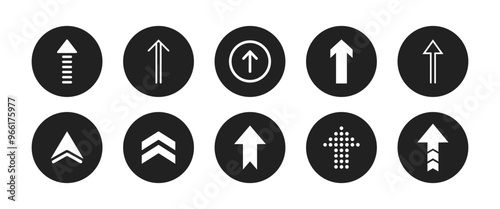 Set of round arrows button icons. Black circular arrow in up direction icon collection. Online user interface pointer sign symbols. Vector illustration