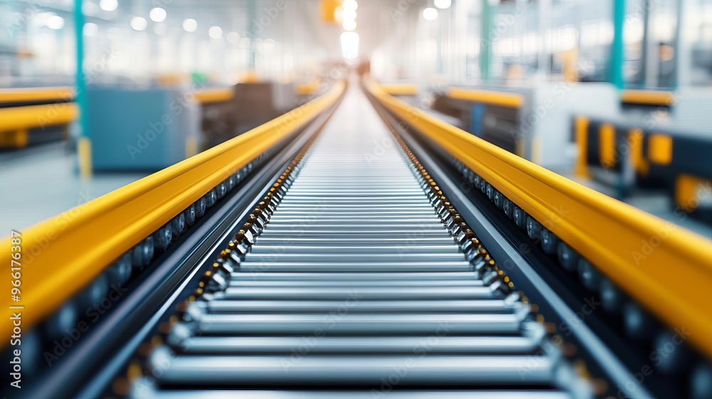 Overhead view of a complex conveyor system, illustrating speed and efficiency in modern logistics Overhead view of a complex conveyor system, illustrating speed and efficiency in modern logistics