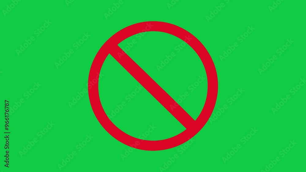 Red prohibition sign. Circle empty ban sign symbol. Red no sign green screen background. 4k animation video.
