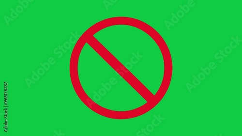 Red prohibition sign. Circle empty ban sign symbol. Red no sign green screen background. 4k animation video.