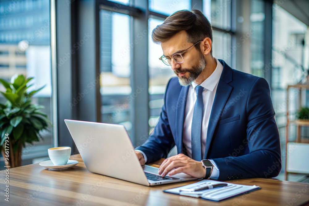 Businessman Using Laptop to Audit and Evaluate Corporate Financial Statements Businessman Using Laptop to Audit and Evaluate Corporate Financial Statements