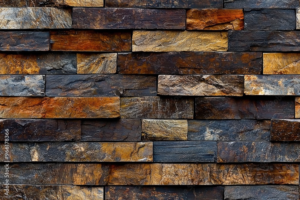 A textured stack stone cladding wall made of various sizes of natural stone tiles in shades of brown, gray, and black, creating a rustic and earthy appearance. A textured stack stone cladding wall made of various sizes of natural stone tiles in shades of brown, gray, and black, creating a rustic and earthy appearance.