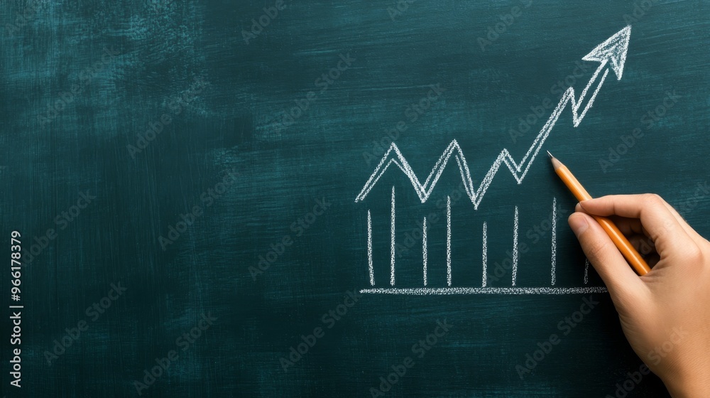 Handwriting Profit Goals Beside Sharp Upward Curve on Blackboard Handwriting Profit Goals Beside Sharp Upward Curve on Blackboard