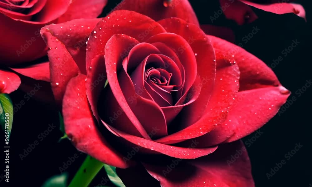 A red rose flower in beautiful color just opening, on black background, Generative AI A red rose flower in beautiful color just opening, on black background, Generative AI