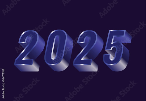 Happy New Year 2025 Design Realistic Decoration Blue Abstract Logo Symbol Vector Illustration