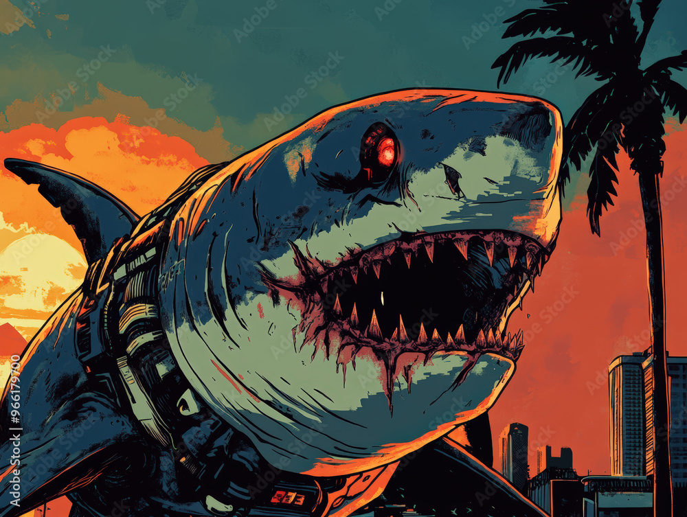 Shark Rising: A Digital Tale of Oceanic Adventure. A stylized ...