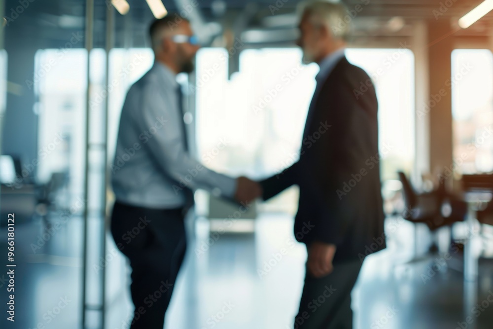 It's the start of doing great things together Defocused shot of two businessmen shaking hands in an office It's the start of doing great things together Defocused shot of two businessmen shaking hands in an office