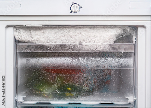 Kitchen freezer detail with frost