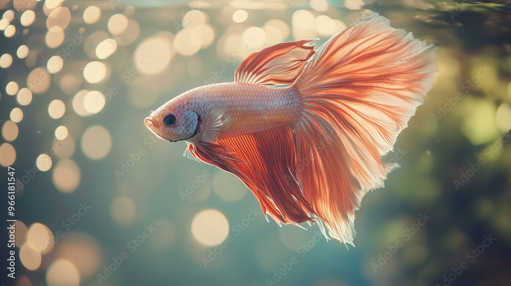 A dynamic image of a Betta fish with its fins fully spread, creating a striking visual effect in a clear tank with an elegant background of softly blurred aquatic elements. A dynamic image of a Betta fish with its fins fully spread, creating a striking visual effect in a clear tank with an elegant background of softly blurred aquatic elements.